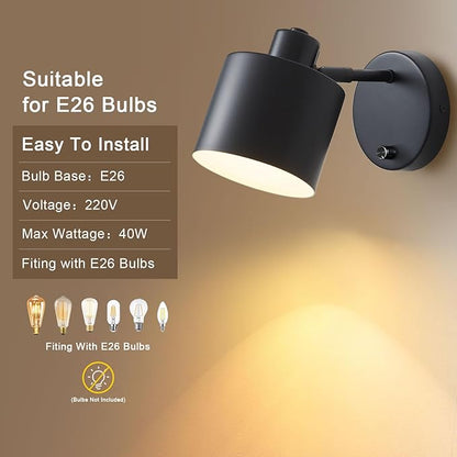 LIGHTESS Wall Sconce with Switch Farmhouse Wall Sconces with on Off Dimmer Black Industrial Hardwired Wall Lights Rustic Dimmable Wall Lamp for Bedroom Living Room Hallway,Set of Two