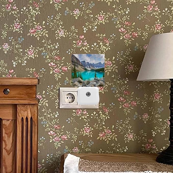 Mountains Forests and Lakes Night Light Autumn Mountain Scenery Plug into Wall with Dusk to Dawn Light Sensors 0.5W Warm Nightlights for Bedroom Bathroom Hallway