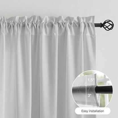 Anmao Non-See-Through Privacy Semi Sheer Curtains for Living Room 45 Inch Length 2 Panels Set, Light Filtering That Let Light in Rod Pocket Window Drapes for Bedroom, 52W x 45L, Light Grey