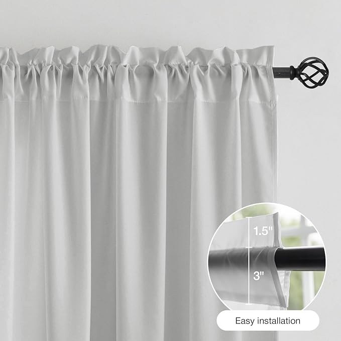 Anmao Non-See-Through Privacy Semi Sheer Curtains for Living Room 90 Inch Length 2 Panels Set, Light Filtering That Let Light in Rod Pocket Window Drapes for Bedroom, 52W x 90L, Light Grey