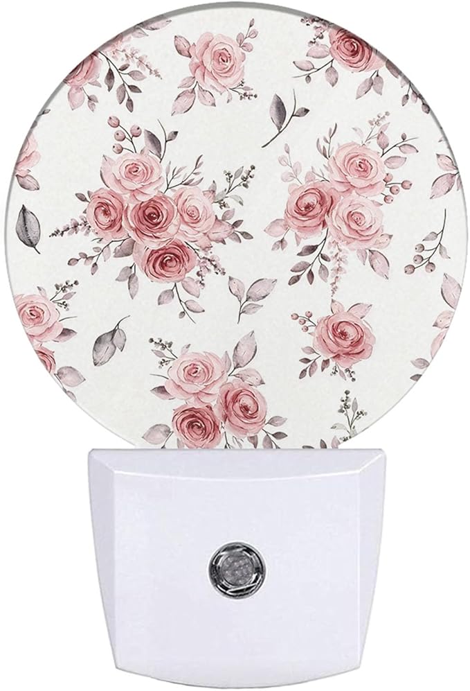 EKOBLA Pink Rose Night Light, Boho Blush Floral Plug into Wall with Dusk to Dawn Light Sensors, Warm Nightlights for Bedroom, Bathroom, Hallway, Kitchen, Gifts Ideal for Girls Women