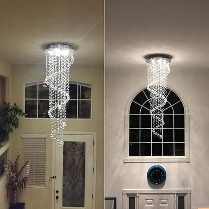Modern Contemporary Swirl Chandelier Lighting for Foyer Dining Room Kitchen Chandelier Fixture Ceiling Light Rain Drop with All Crystal Balls D20'' X H61'' of CRYSTOP