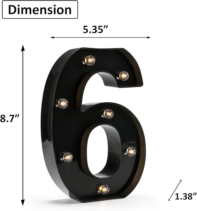 Light Up Black Alphabet Marquee Number Sign LED Marquee Number Lights Sign for Night Light Home Bar Christmas Lamp Birthday Party Wedding Decoration 6
