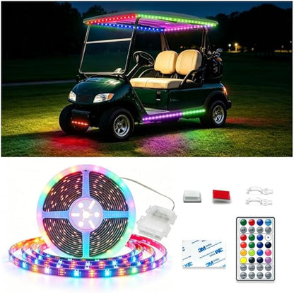16.4FT Golf Cart Lights Battery Operated RGB+IC Dream Color Led Strip Lights for Golf Cart Canopy Roof Light, Wireless Waterproof Golf Carts Underglow Lights Strip with Remote for EZGO Yamaha Club Car