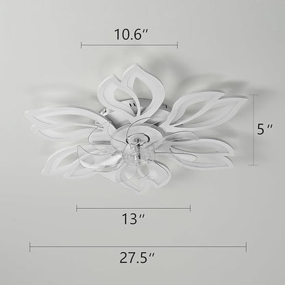 White Flower Modern Ceiling Fans with Lights, Low Profile Ceiling Fan with Remote for Bedroom, Flush Mount Ceiling Fan with LED Dimmable Light,3-Colors, 6-Speeds, Ceiling Fans Light