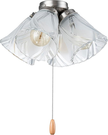 Aspen Creative 22016-3, Four-Light Ceiling Fan Light Kit with Pull Chain, Brushed Nickel Finish with Frosted and Clear Glass Shades, 14" Diameter x 7-3/8" Height