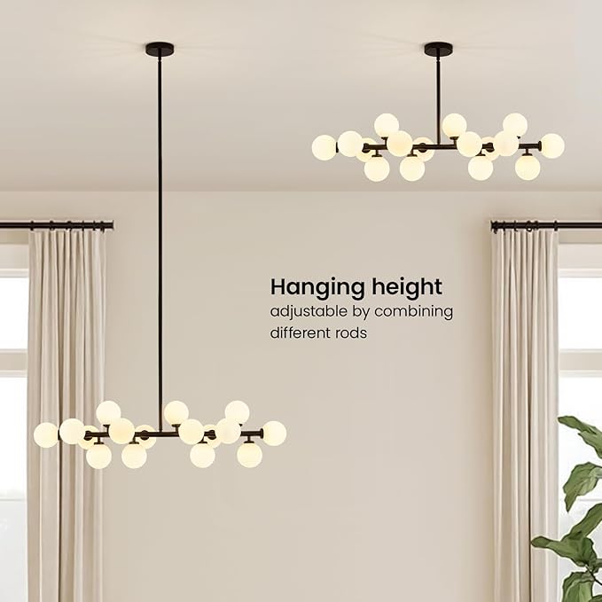 Modern Linear Chandeliers Black 16 Lights Pendant Light Fixtures Bubble Glass Chandelier Mid Century Sputnik Chandelier for Kitchen Island Dining Room