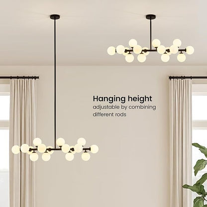 Modern Linear Chandeliers Black 16 Lights Pendant Light Fixtures Bubble Glass Chandelier Mid Century Sputnik Chandelier for Kitchen Island Dining Room