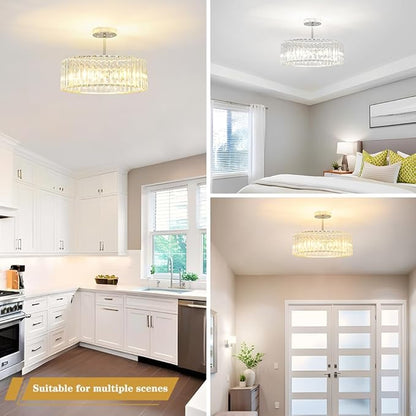Lxybcce Modern Crystal Ceiling Light Fixture, Semi Flush Mount Ceiling Light, Chrome Hallway Lighting Fixtures Chandelier, Crystal Chandelier for Kitchen Bedroom Dining Room Closet, 5-Light, 16 Inch