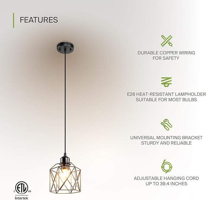ASD Black Pendant Light Fixture - 1xE26 120V ETL Modern Pendant Lights Kitchen Island, Industrial Hallway, Living Room, Kitchen Island Lighting, Hanging Dining Room Light Fixtures Over Table 40 Pack