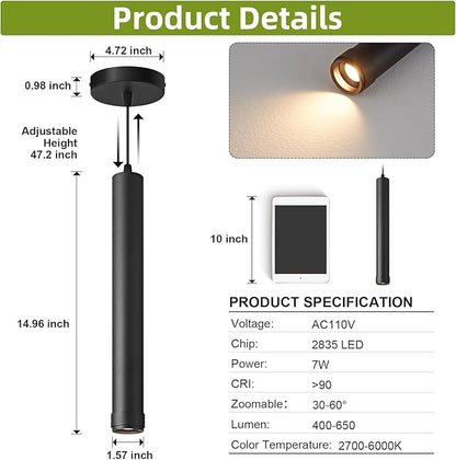OKELI Black LED Mini Pendant Light, Dimmable Hanging Pendant with Adjustable Beam Angle, 3CCT 2700K–6000K Modern Pendant Light for Kitchen Island, Bar Counter or Bedroom, 7W 14.96", 3 Pack