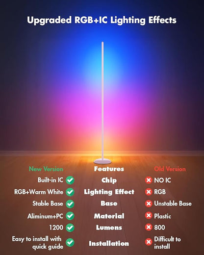 Corner Floor Lamp RGB, Smart LED Corner Lamp with APP & Remote Control, Floor Lamp Dimmable with 16 Million Colors, Music Sync, Standing Lamps for Living Room, Bedroom - Silver