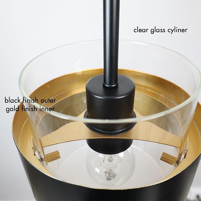 CLAXY Pendant Lights Kitchen Island Black Rod Hanging Kitchen Pendant Light Fixture, Clear Glass Cylinder Shade