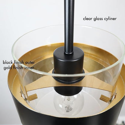 CLAXY Pendant Lights Kitchen Island Black Rod Hanging Kitchen Pendant Light Fixture, Clear Glass Cylinder Shade
