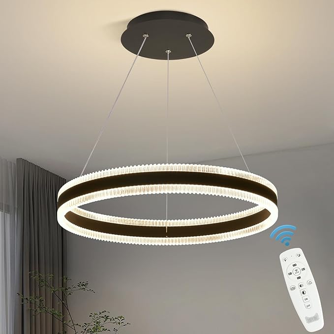 Modern LED Chandelier 1 Ring 19.7in Pendant Lighting for Kitchen Island 50W Dimmable LED Pendant Light Black Hanging Light Fixtures with Remote for Kitchen Dining Room Bedroom Living Room