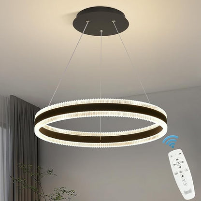 Modern LED Chandelier 1 Ring 19.7in Pendant Lighting for Kitchen Island 50W Dimmable LED Pendant Light Black Hanging Light Fixtures with Remote for Kitchen Dining Room Bedroom Living Room