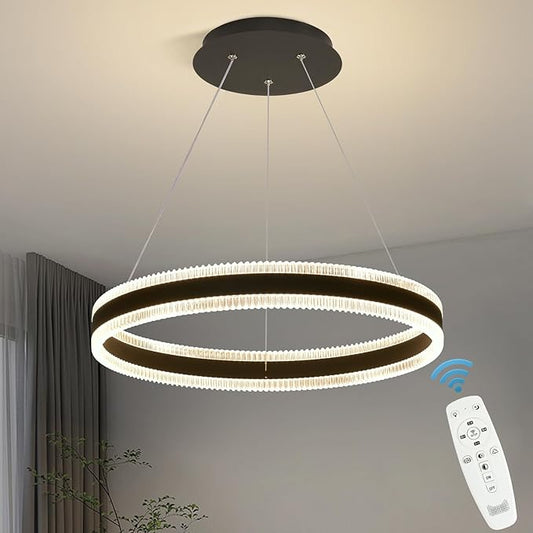 Modern LED Chandelier 1 Ring 19.7in Pendant Lighting for Kitchen Island 50W Dimmable LED Pendant Light Black Hanging Light Fixtures with Remote for Kitchen Dining Room Bedroom Living Room
