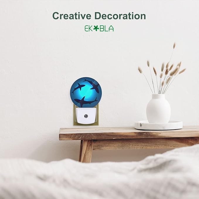 EKOBLA Shark Plug-in LED Night Light, Underwater Ocean Sea Creature Design, Dusk to Dawn Sensor, Coastal Nautical nightlight Decor for Bathroom & Bedroom