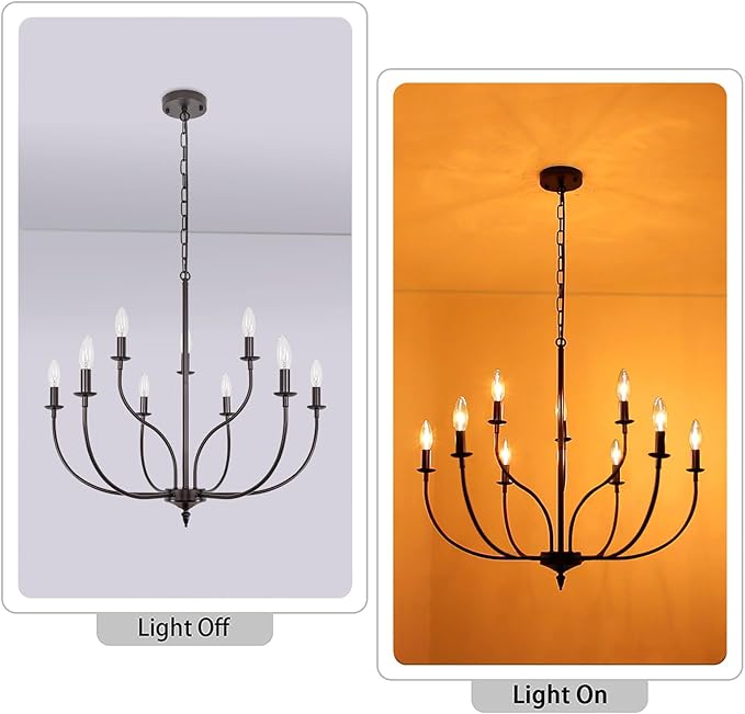9-Light Farmhouse Chandelier for Dining Room, 2-Tier Oil Rubbed Bronze Chandelier, Rustic Industrial Modern Chandelier for Living Room, Bedroom, Entryway, Kitchen