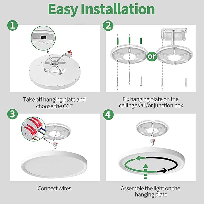 6PK 9 Inch LED Flush Mount Ceiling Light, 18W, 1860LM, 3000K/4000K/6000K CCT Selectable, Round Flat Panel Low Profile Ceiling Light Fixtures for Hallway, Kitchen, Bedroom, Laundry Room