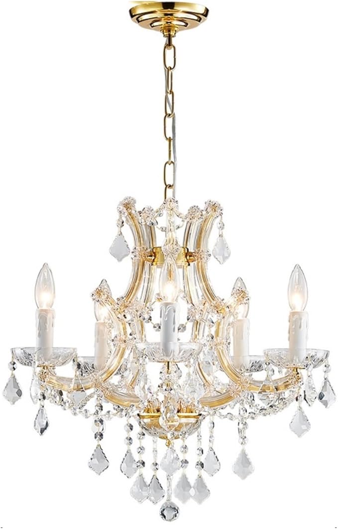 Saint Mossi 5-Lights Maria Theresa K9 Crystal Chandelier Light Fixture,Modern Chandelier Gold Chandelier for Bedroom,Dining Room,Living Room,H19 x W19,Chain Adjustable