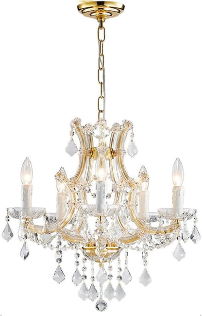 Saint Mossi 5-Lights Maria Theresa K9 Crystal Chandelier Light Fixture,Modern Chandelier Gold Chandelier for Bedroom,Dining Room,Living Room,H19 x W19,Chain Adjustable