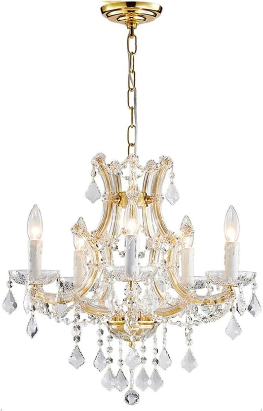 Saint Mossi 5-Lights Maria Theresa K9 Crystal Chandelier Light Fixture,Modern Chandelier Gold Chandelier for Bedroom,Dining Room,Living Room,H19 x W19,Chain Adjustable
