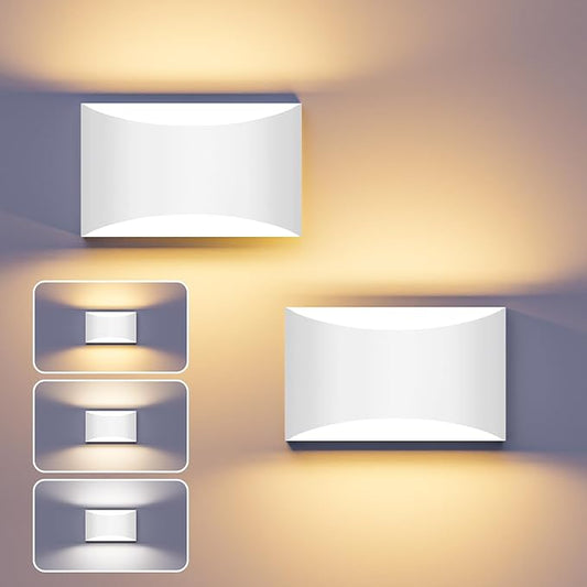 Black Modern LED Wall Sconce, 3 Colors Indoor Wall Lights, 10W Hardwired Up and Down Aluminum Wall Mount Lamp for Bedroom Living Room Hallway Corridor (White, 2 Pack)