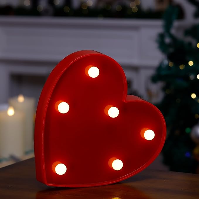 LED Marquee Sign Light Up Letters, Alphabet Light Up Letters Sign, Battery Powered LED Letter Lights for Night Light, Wedding, Birthday, Party, Christmas or Home Decor (Red Heart)