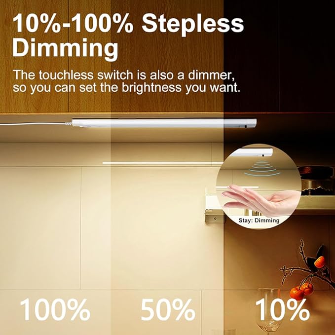 24 Inch Under Cabinet Lights Plug in 2 Pack, Hand Wave Activated, Linkable Under Cabinet Lighting with 5 CCT - 2700K-6000K & Stepless Dimmable, Under Counter Light for Kitchen, 600 Lumens, 10W