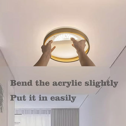 Ken & Ricky Led Brushed Gold Flush Mount Ceiling Light,Dimmable Close to Ceiling Light Fixtures for Kitchen Bathroom Bedroom Hallway 12 Inch 5cct 24w Round KR3354-2PK