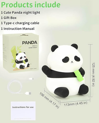 Panda Night Light Squishy, 50Hrs Battery Kids Nightlight, Tap Control 2 Brightness, 30Min Auto-Off, Rechargeable Bedside Lamp for Nursery Toddlers, [Mothers Day Gifts]
