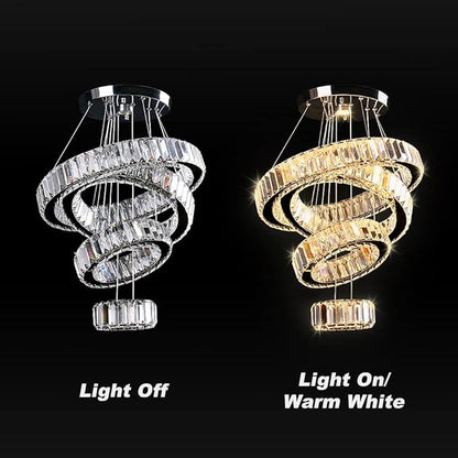 Modern Crystal Chandelier 4 Rings LED Pendant Light Adjustable High Chandeliers Ceiling Light for Bedroom Living Room Dining Room Warm White