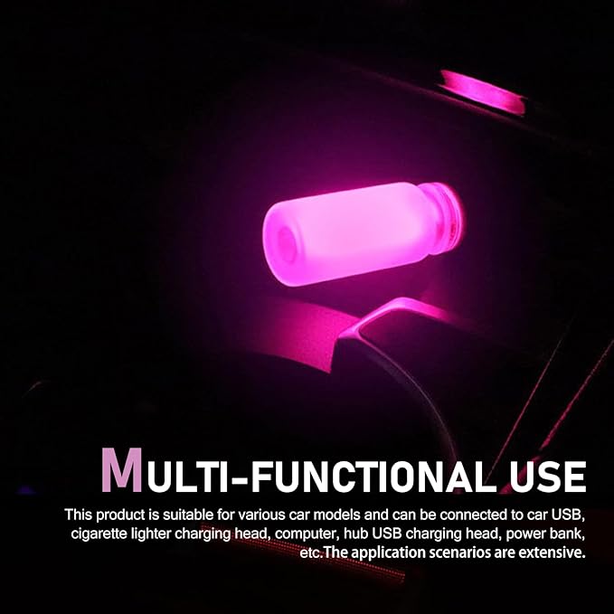 Car USB Atmosphere Lamp, 5V Touch Control Frosted Retro Bottle Interior Ambient Lights, Portable Plug-in LED Bulb Night Lights, Universal Decoration Lamps for Cars, Bedrooms (Pink)