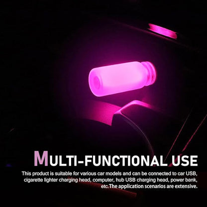 Car USB Atmosphere Lamp, 5V Touch Control Frosted Retro Bottle Interior Ambient Lights, Portable Plug-in LED Bulb Night Lights, Universal Decoration Lamps for Cars, Bedrooms (Pink)