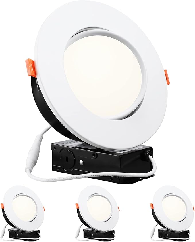 TORCHSTAR 6 Inch Gimbal LED Recessed Lighting with Junction Box, 13.5W IC Rated Air Tight Directional Swivel Downlight, CRI90+ Dimmable Canless LED Recessed Light, 4000K, ETL, Pack of 4