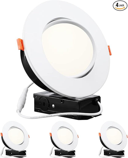 TORCHSTAR 6 Inch Gimbal LED Recessed Lighting with Junction Box, 13.5W IC Rated Air Tight Directional Swivel Downlight, CRI90+ Dimmable Canless LED Recessed Light, 4000K, ETL, Pack of 4