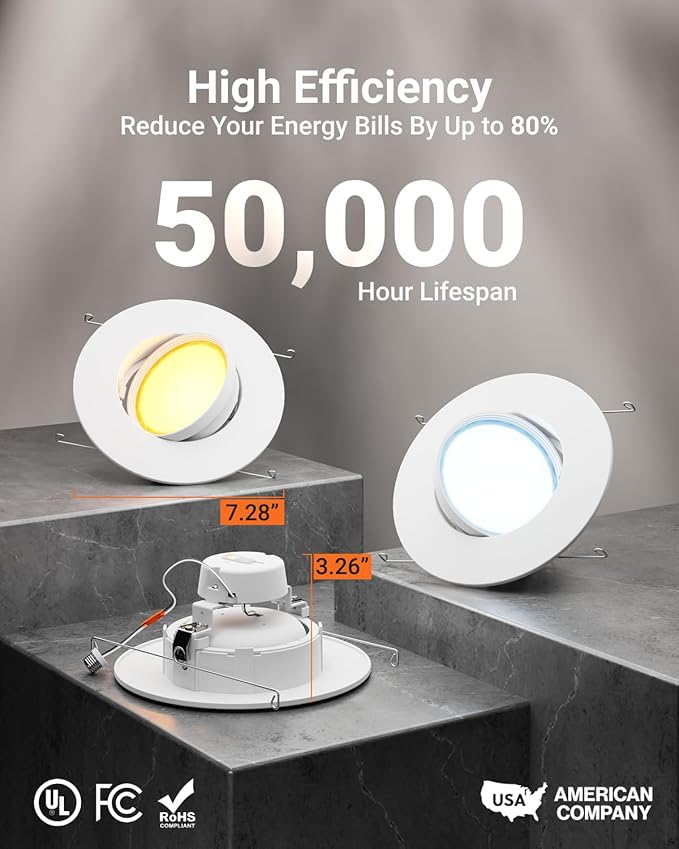 Sunco 6 Pack LED Can Lights Eyeball Retrofit Gimbal 5/6 Inch Recessed Lights, 12W=60W, 5 Colors (2700K/3000K/3500K/4000K/5000K), 800 LM, Directional Angled Trim Adjustable Ceiling Downlight, UL