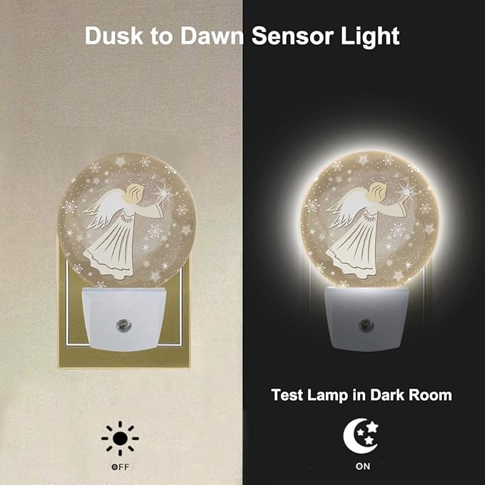 Angel Night Lights Plug into Wall White Angel Wings Cute Plug-in Nightlight Auto on/Off Dim Light Wall Light Sleep Friendly for Boys Girls Room Decor & Holiday Gifts