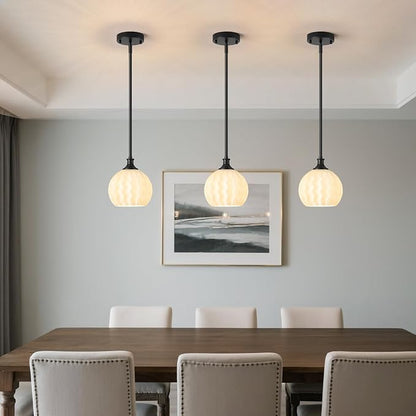 Black Pendant Lights Kitchen Island 2 Pack, 7.3" Modern Pendant Light Fixtures with Frosted Milk Glass, Adjustable Height Hanging Lighting for Kitchen Sink Bathroom, E26 Base