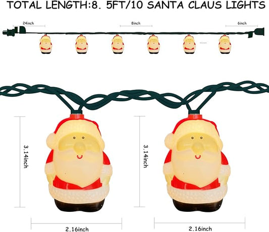 Christmas Santa String Lights, 8.5Ft Christmas Decorations Lights Outdoor with 10 Santa Claus Lights, Plug in Christmas Fairy Lights Waterproof for Indoor Xmas Tree Window Patio Garden Bedroom Decor