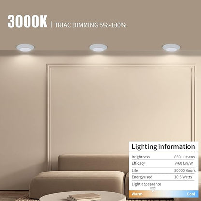 ECOELER 4 Inch LED Disk Light, Dimmable Flush Mount Ceiling Light, 10.5W 650Lm, 3000K Warm White, Aluminum Baffle Trim, Wet Location, ETL&Energy Star, 4Pack