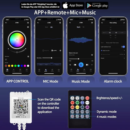 AILBTON Led Lights for Bedroom,100ft Led Light Strip Music Sync RGB Led Strip Lights Built-in Mic,Bluetooth App Control Led Room Lights with Remote,5050 RGB Rope Light