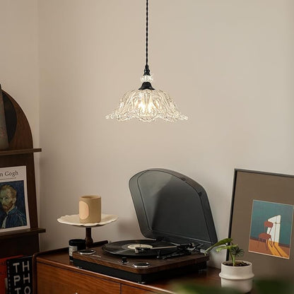 1 Piece Black Chandelier Light Fixtures with Glass Shade, Black Farmhouse Pendant Light,Hanging Light for Kitchen Island Room,Hallway,Living Room,Bedroom