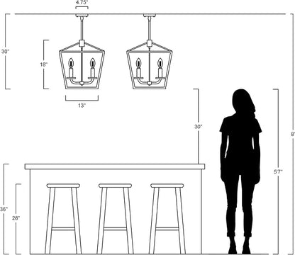 JONATHAN Y 13" Oil Rubbed Bronze/Faux Wood 4-Light Farmhouse Lantern Pendant Light, LED Cage Chandelier for Kitchen Island, Foyer, Entry, Metal Wood Finish Shade, Bulbs Included (JYL1322A)