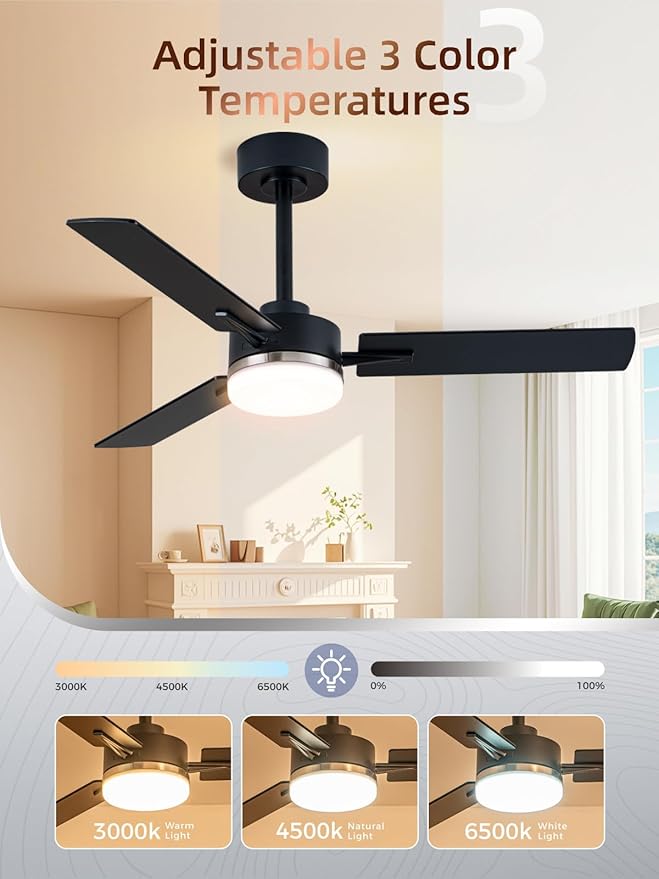 LANMEL Ceiling Fan with Light, Modern Flush Mount Low Profile with Remote Control, Reversible, 3CCT Dimmable, Quiet,LED for Bedroom, Living Room, Indoor/Outdoor Patio Use 42 Inch Silver & Black