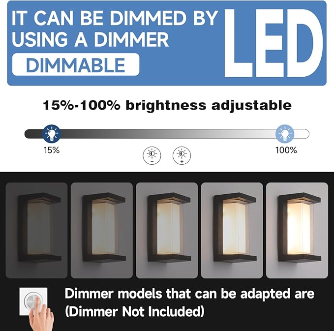 4-Pack 24W Modern LED Wall Sconces, ETL Certified, 3000K/4000/6500K Color Adjustable, 10-100% Dimmable Outdoor Wall Lights, 2160LM IP65 Waterproof Exterior Lighting Fixtures for Porch, Patio