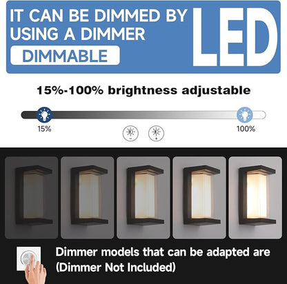 4-Pack 24W Modern LED Wall Sconces, ETL Certified, 3000K/4000/6500K Color Adjustable, 10-100% Dimmable Outdoor Wall Lights, 2160LM IP65 Waterproof Exterior Lighting Fixtures for Porch, Patio