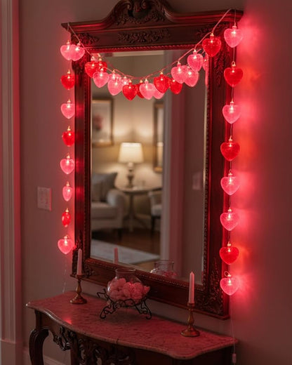 SUNSGNE Heart String Lights, 8.5Ft Valentines Lights with 10 LED Red and Pink Heart Bulbs for Indoor Outdoor Home Room Party Wedding Mother's Day Valentine's Decor