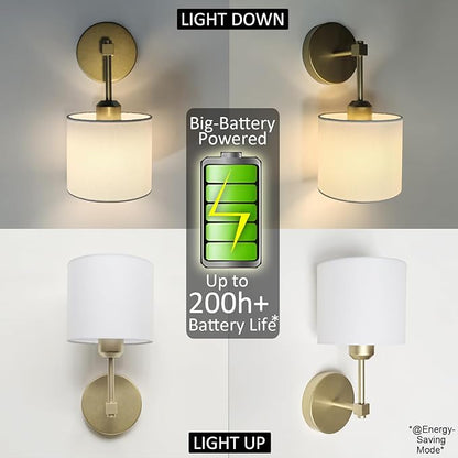 Easy Install Adhesive Battery Wall Sconces Rechargeable Gold Set of 2, No Nails Cordless Magnetic Wall Lamps Peel and Stick Decor Wall Vanity Lights for Pictures Living Room Hallway (Gold, 2-Pack)